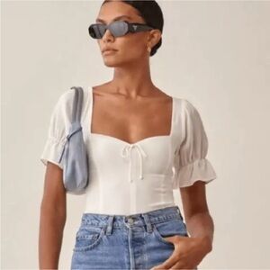 NWT Reformation White Blouse with Flutter Sleeves and Tie Front